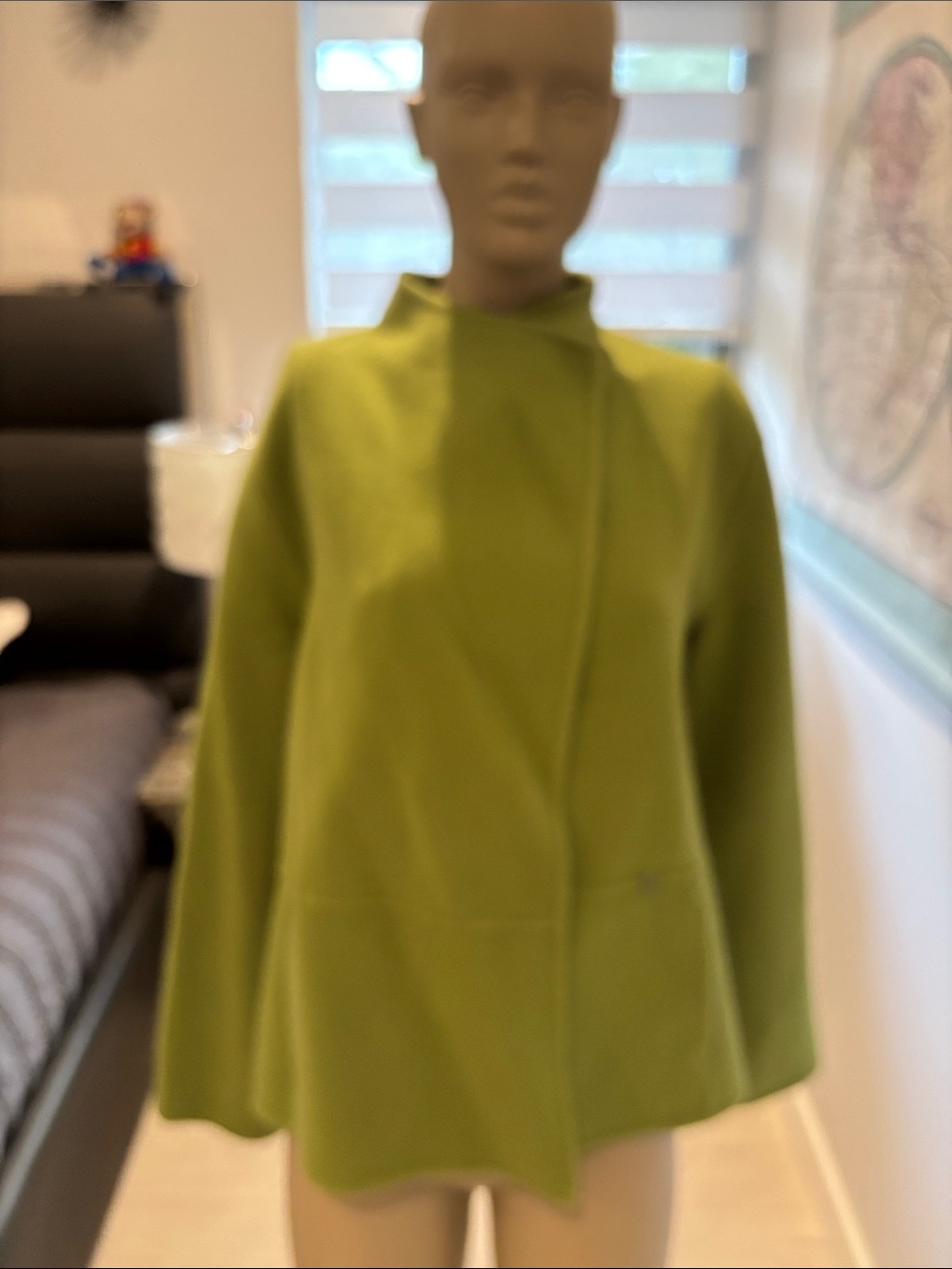 Eileen Fisher Olive Green Funnel-Neck Cape Jacket